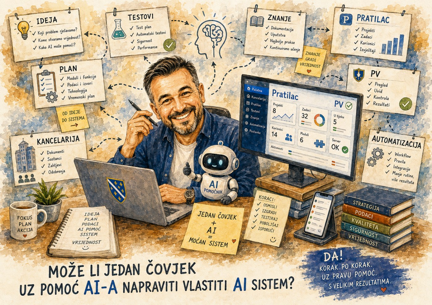 Jedan čovjek uz pomoć AI-a razvija vlastiti poslovni AI sistem.